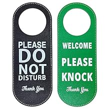 2 Pack Do Not Disturb Sign, Welcome Please Knock Door Hanger Sign Ideal for Offices, Clinics, Law Firms, Hotels or during Therapy, Massage, Spa, Counseling Sessions (Black+Green)