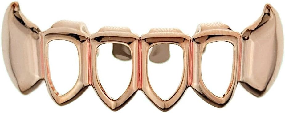 Fang Grillz Four Open Face Teeth 14k Rose Gold Plated Lower Bottom Vampire Fangs