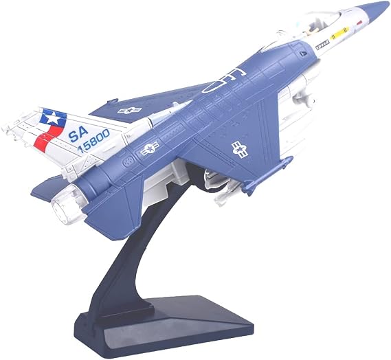 Ailejia Diecast F 16 Fighting Falcon Airplane Model Aircraft Army Air Force Toys Military Plane Pull Back with Lights and Sounds Fighter Jet Party Supplies (F 16 Blue)