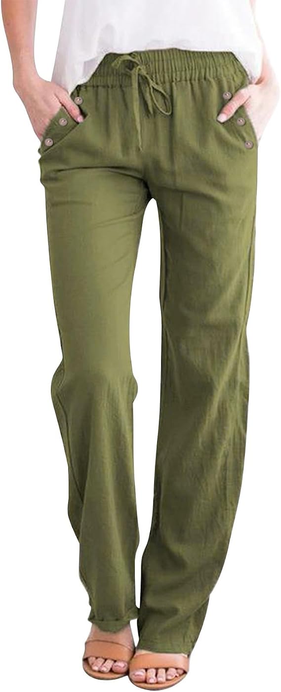 Lolvmvchi Women Fashion Solid Color Cotton Elastic Long Pants Beach Leisure Trousers Trendy Fall Outfits for