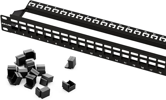 iwillink 24 Port Blank Keystone Patch Panel with Blank Keystone Jack Inserts 1U 19'' Metal Rackmount or Wallmount Housing for Keystone Jacks Keystone Panel