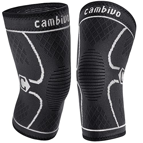 CAMBIVO Knee Brace, Knee Compression Sleeve Support for Running, Arthritis, ACL, Meniscus Tear, Sports, Joint Pain Relief and Injury Recovery Large 19 - 21, Gray-2Pack
