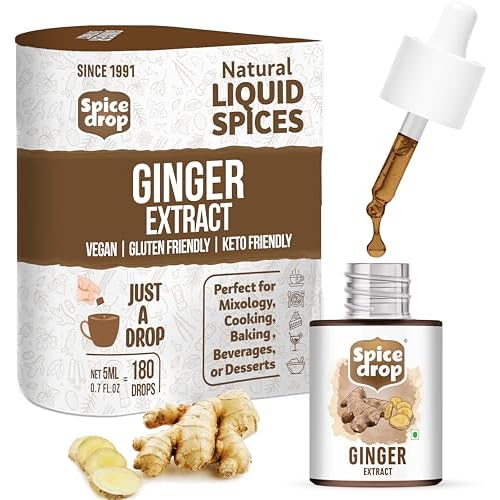 Spice Drop Pure Ginger Extract - Salad Dressing, Cooking, Baking, Tea, Coffee - Natural Immunity Booster - Rich Aroma - Dry Ginger Extract - No Added Color or Preservative - Non GMO - Vegan - 0.17 Oz