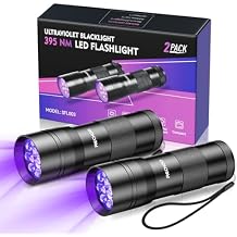 Black Light UV Flashlight 2 Pack, 12 LED 395nm UV Flashlight, Portable Mini UV Light Waterproof, Blacklight for Pet Urine Detection, Dry Stains, Bed Bug, Fluorescent Agent (Batteries not included)