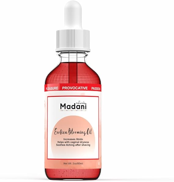 Madani Naturals Erotica Blooming Oil, Ultimate Sensual Blend with Jojoba, Rose, Almond & Peppermint Oils for Enhanced Intimacy, 60ml