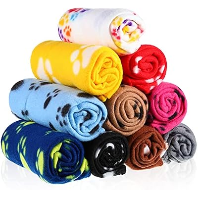 Tatuo 10 Pieces Pet Blankets with Paw Print Dog Cat Fleece Blankets Soft Warm Sleep Mat Pad Bed Cover for Kitten Puppy and Other Small Animals, 24 x 28 InchVibrant Color