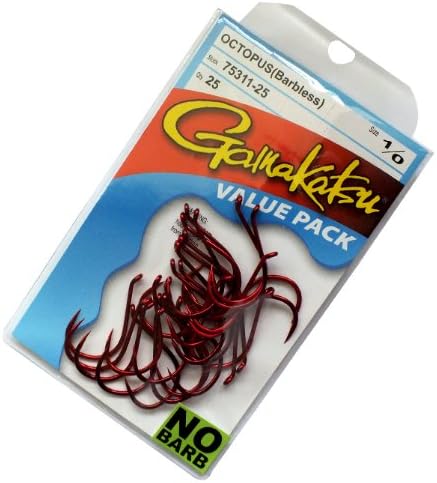 Gamakatsu Barbless Octopus Hook-Pack of 25 (Red,4)