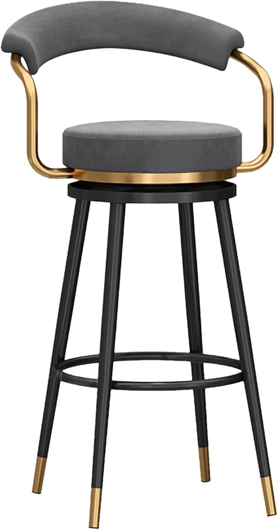 Bar Stool Modern Swivel Bar Stool, 1PC Counter Height Chair with Hollow Back & Metal Legs, Stylish Kitchen Island Seating, 65cm Seat Height, Grey Bar Stool for Home & Restaurant