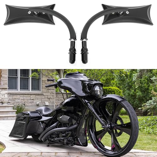 Motorcycle Mirrors Black, M10 Motorbike Rear View Mirror Side Accessories Irregular Shape Compatible with Harley Sportster Custom Iron 883 Road King Street Softail and Electra Glide