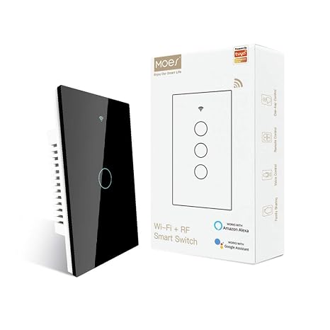 MOES WiFi Smart Touch Wall Light Switch, Neutral Wire Needed, Black 1 Gang