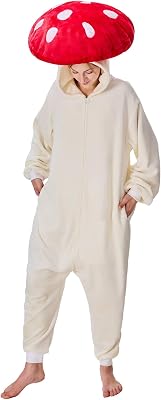 Adult Unisex Onesie Pajamas Animal One-Piece Cartoon Costume Halloween Christmas Partywear Homewear Sleepwear Jumpsuit White Mushroom,M