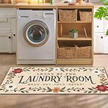 Laundry Room Rug 20"x47" Low-Profile Boho Non-Slip Runner Rug with TPE Backing, Durable Washable Soft Laundry Mat, Comfortable Floor Mat for Laundry Room Organization, Fits Washer Front, Kitchen Mat