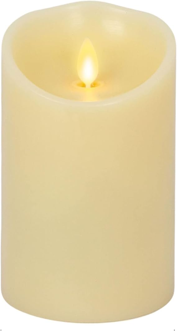 Luminara Scalloped Edge Flameless LED Candle, Ivory, 3" x 5", Battery Operated, Moving Flame, Real Wax Pillar with Timer, Vanilla Honey Scented