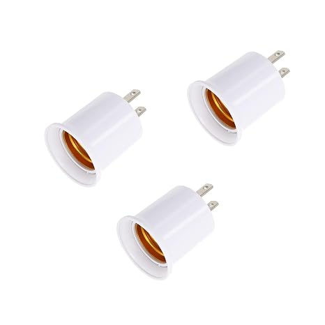 Plug in Light Socket, Polarized 2-Prong Outlet to E26 E27 Screw Base Lamp Holder, Light Bulb Socket to Plug Adapter 660W 125V Convert Outlet to Light Bulb. 3PCS