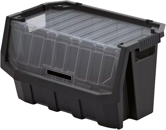 B2C Plastic Order Picking Parts Storage Bins Boxes With Scooped Front Stackable Wall (40 Litres, With lid)