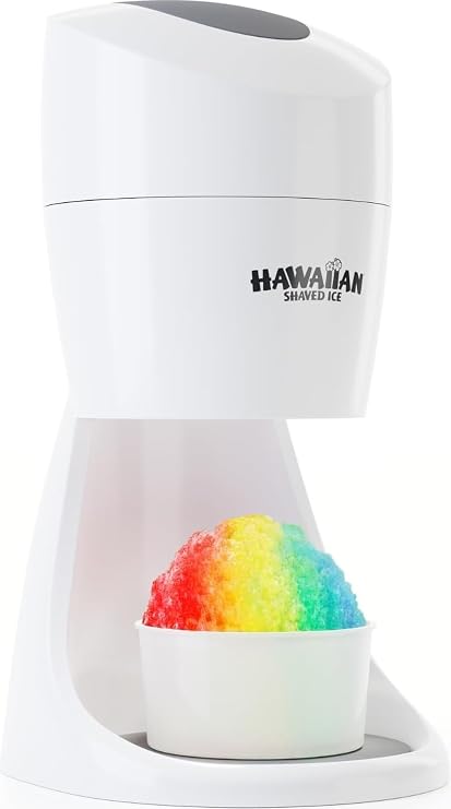 Hawaiian Shaved Ice S900A Snow Cone and Shaved Ice Machine with 2 Reusable Plastic Ice Mold Cups, Non-slip Mat, Instruction Manual, 120V, White | Electric Snowcone, Icy Drinks and Slushie Maker with 2 Reusable Cups, 120V