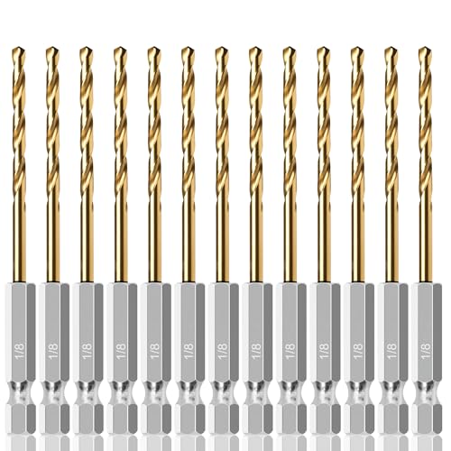 13 Pcs 18 Titanium Coated Twist Hex Shank Drill Bit Set, 135 Degree Tip HSS Impact Drill Bit Set with Storage Case for Metal, Aluminum, Steel, Wood, Plastic, Quick Change Design