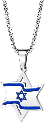 555Jewelry Stand With Israel Star of David Necklace for Men, Stainless Steel Jewish Star Necklace for Women with Israel Flag and 16-24 Inch Chain