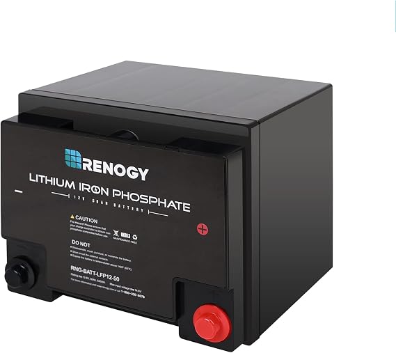 Renogy Lifepo4 Lithium-Iron Phosphate Battery 12 Volt 50AH Built-in BMS LFP Deep Cycle Battery for RV, Solar, Marine, and Off-Grid Applications