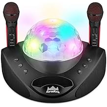 KaraoKing Karaoke Machine with 2 Wireless Karaoke Microphone - Best Gift for Adults or Kids - USB, SD Card and Bluetooth Compatible, with Disco Ball Lights for DJ Singing Party - G308 Black