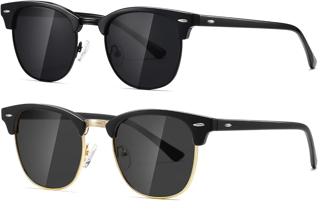 AEVOGUE Semi Rimless Polarized Sunglasses for Women Men, AE0369 2 Pack | Retro, UV Protection, Driving Travel Outdoor, Lightweight Frame, Value Set
