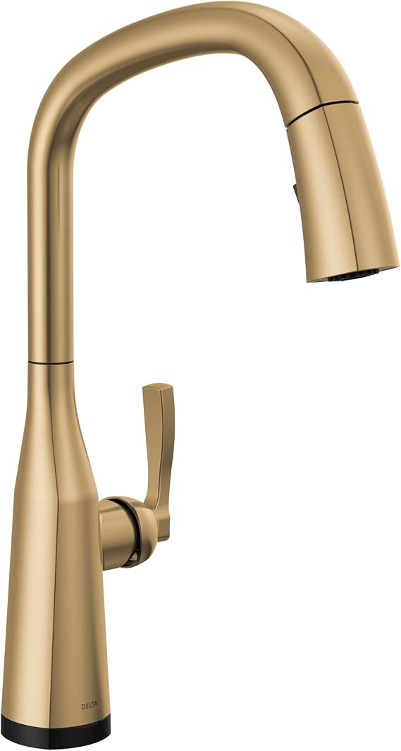 Delta Faucet Stryke VoiceIQ Touchless Kitchen Faucet with Pull Down Sprayer, Smart Faucet, Alexa and Google Assistant Voice Activated, Gold Kitchen Faucet, Lumicoat Champagne Bronze 9176TV-CZ-PR-DST