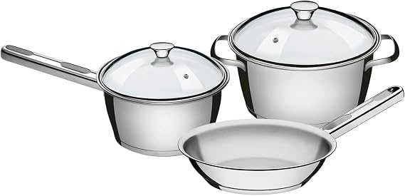 Tramontina Stainless Steel Cookware, for Induction, Electric, Gas and Ceramic Glass Hobs, ‎Cookware, Kitchen (1x Casserole, 1x Saucepan, 1x Frying Pan)