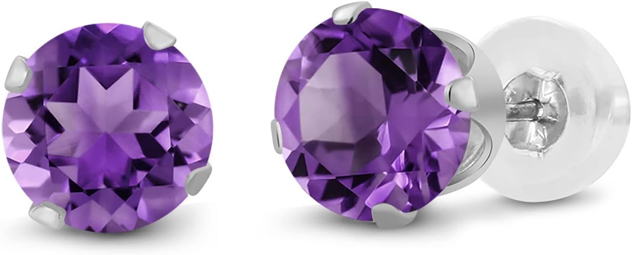 Gem Stone King 14K Gold Gemstone Birthstone Stud Earrings For Women Men | 4MM Round Cut | Solitaire Gold Studs with Secure Backs | Fine Jewelry for Her Him Mom Dad Wife