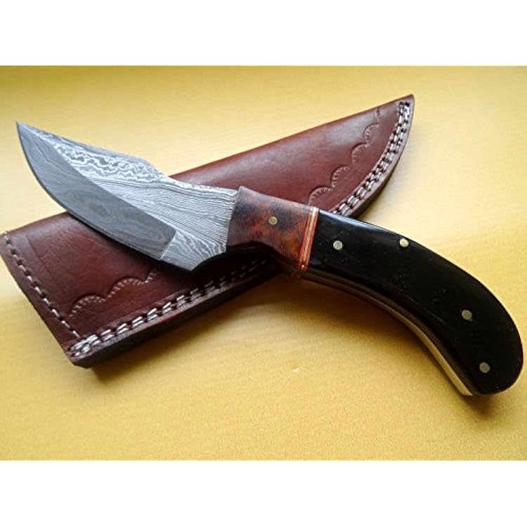 BC-159 Stunning Handmade Damascus Steel 8.25 Inches Knife With Bull Horn and Wood Handle