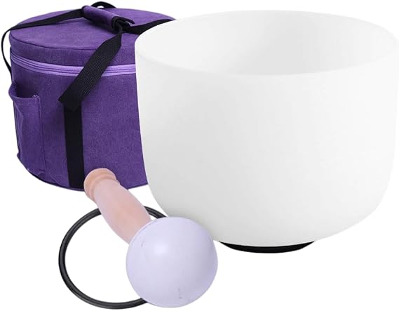 Singing Bowl in Frosted Quartz Crystal with a Third Eye 20 cm Includes Bag and Mallet