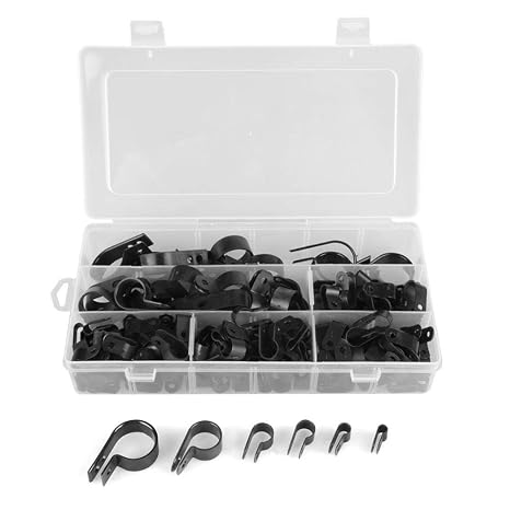 GOTOTOP Cable Clamp, 200 Pcs Black Nylon Screws Plastic Cable Clamps 3/16" 1/4" 3/8" 1/2" 3/4" 1" Clips Fasteners Assortment for Cable Conduit