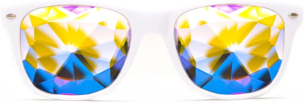GloFX Ultimate Kaleidoscope Glasses - White - Rainbow EDM Rave Light Diffraction Eyewear (White)