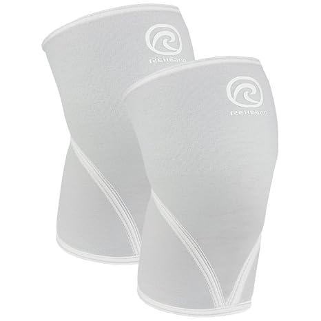 Rehband Classic 7mm V Knee Sleeve for Weightlifting, Competition Grade Powerlifting Knee Sleeve, Compression Sleeve for Crossfit, Squats, Gym & Heavy Lifts, Colour:Arctic/White - 1 Pair, Size:X-Small