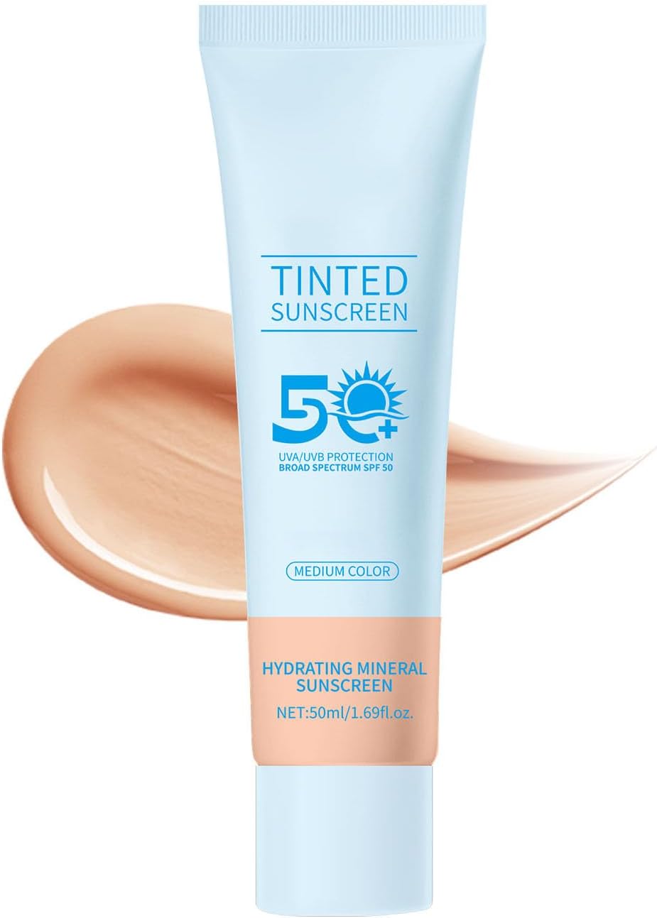 Tinted Sunscreen for Face SPF 50, Hydrating Sun Essence Face Sunscreen, Hydrating Lightweight Sunscreens, Waterproof & Non-Sticky, for All Skin Types (#03)