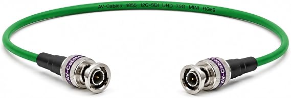 AV-Cables 12G-SDI BNC to BNC Cable, 4855R,10ft, Green | Premium Mini RG59, 75 Ohm, Supports SD, HD, 3G, 6G & 12G-SDI