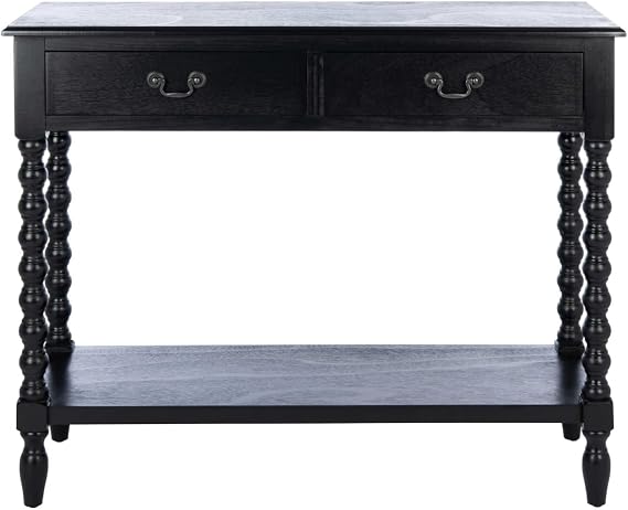 SAFAVIEH Furniture - Athena 2-Drawer Console Table - Black - Solid Wood - Farmhouse Classic Design - Ideal for Entryway, Living Room, Hallway, 35.5" W x 13" D x 29.5" H (CNS5702B)