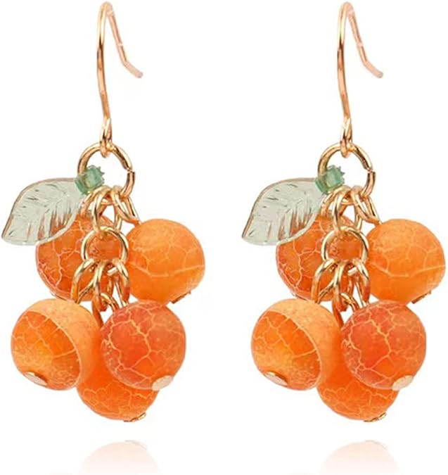 Boho Retro Handmade Fruit Orange Earrings Unique Tassels Cute Creative Dangle Drop Earrings For Women Jewelry Gifts