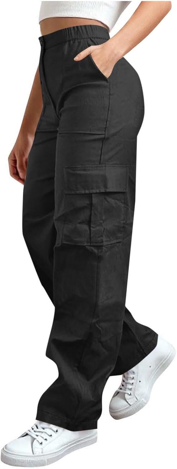 Cargo Pants Women High Waisted Wide Leg Travel Pants Outdoor Sports Hiking Pant Elastic Waist Trousers Streetwear