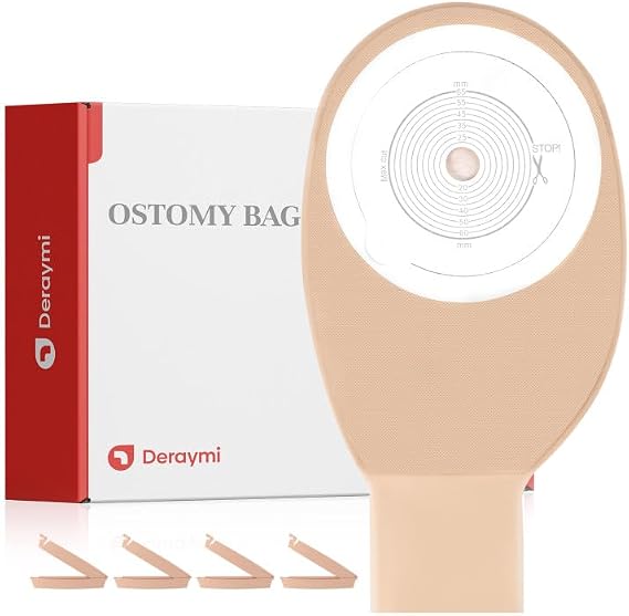 DERAYMI 20PCS Colostomy Bags, One-Piece Stoma Bags Ostomy Supplies, Ostomy Bag for Colostomy, Ileostomy, 15-65mm Cuttable Chassis with Eight Included Clips for Easy Emptying