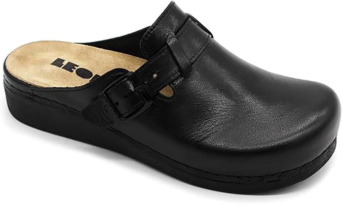 LEON 5000 Leather Slip-on Womens Ladies Mule Clogs Slippers Shoes, Black, EU 41 (10.5M US Women)