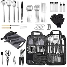 Logcow Camping Kitchen Utensil Set Outdoor Cooking Set Accessories Camping Cookware Kit for Travel, RVs, BBQs Stainless Steel Portable Camping Essentials Cooking Knife Set