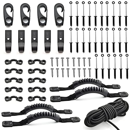 Kayak Carry Handle Rigging Kit -Kayak Canoe Carry Handles, 15 FT 6mm Elastic Bungee Cord Replacement Parts for Kayaks Canoes Boat Suitcase