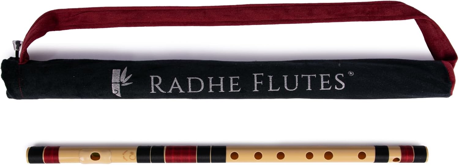 Radhe Flutes | C Sharp Right Handed Middle Bansuri | Tuned With Tanpura A=440Hz | PVC Flute  Velvet Cover  Hindi & English Flute Lessons | PERENT Black & Maroon