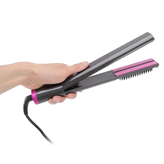 60W 3 in 1 Hair Curler Straightener with Comb, 30s Rapid Heating Hair Straightener, Multifunction Electric Styling Iron for Curling Straightening, Anti Scald Smooth Frizz 110240V(#3)