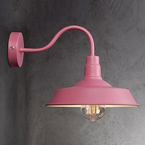 LITFAD Industrial Barn Style Wall Sconce 10" Gooseneck Arm Edison Vintage Metal Wall Lamp Mounted Lighting Fixture Pink