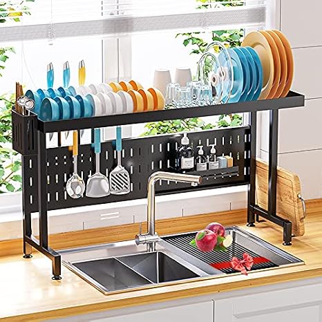 ABNII Over The Sink Dish Drying Rack (20.9 Sink Size 27) Nushelly 2 Tier Dish Racks Adjustable Length, 304 Stainless Steel Shelf Dish Drainer Kitchen Organization Storage Countertop Organizer
