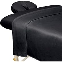 ForPro Premium Microfiber Massage Sheet Set 3 Piece Massage Table Set with Flat Sheet, Fitted Sheet, and Face Rest Cover, Black
