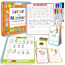 Preschool Learning Activities - 60 Reusable Cards, Pre-K Kindergarten Workbook, Autism Supplies Montessori Educational Game, Sight Words & Handwriting Practice Book for Kids Ages 3 4 5 6