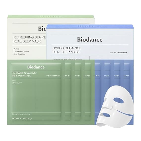 BIODANCE Repair Calming Mask Duo Set: Ceramide Panthenol & Sea Kelp Real Deep Mask, Hydrating, Calming, Soothing Face Mask for Sensitive Skin, Korean Skin Care, Skin Care Set