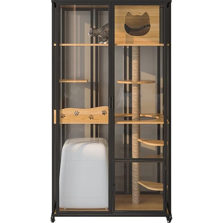 Cat HouseCat Condo Cat cage cat Villa Glass Super Large Space cat Litter cat Cabinet Three-Story Household Indoor A Pet Cage